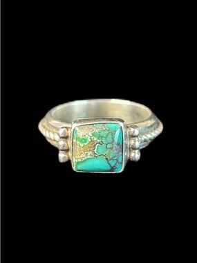 Sterling Silver Square Green Turquoise Statement Ring